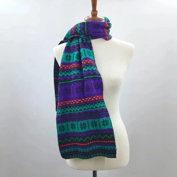 Reversible Christmas Scarf Scandinavian Nordic Vibes Snowflake Winter Fair Isles - Picture 1 of 12